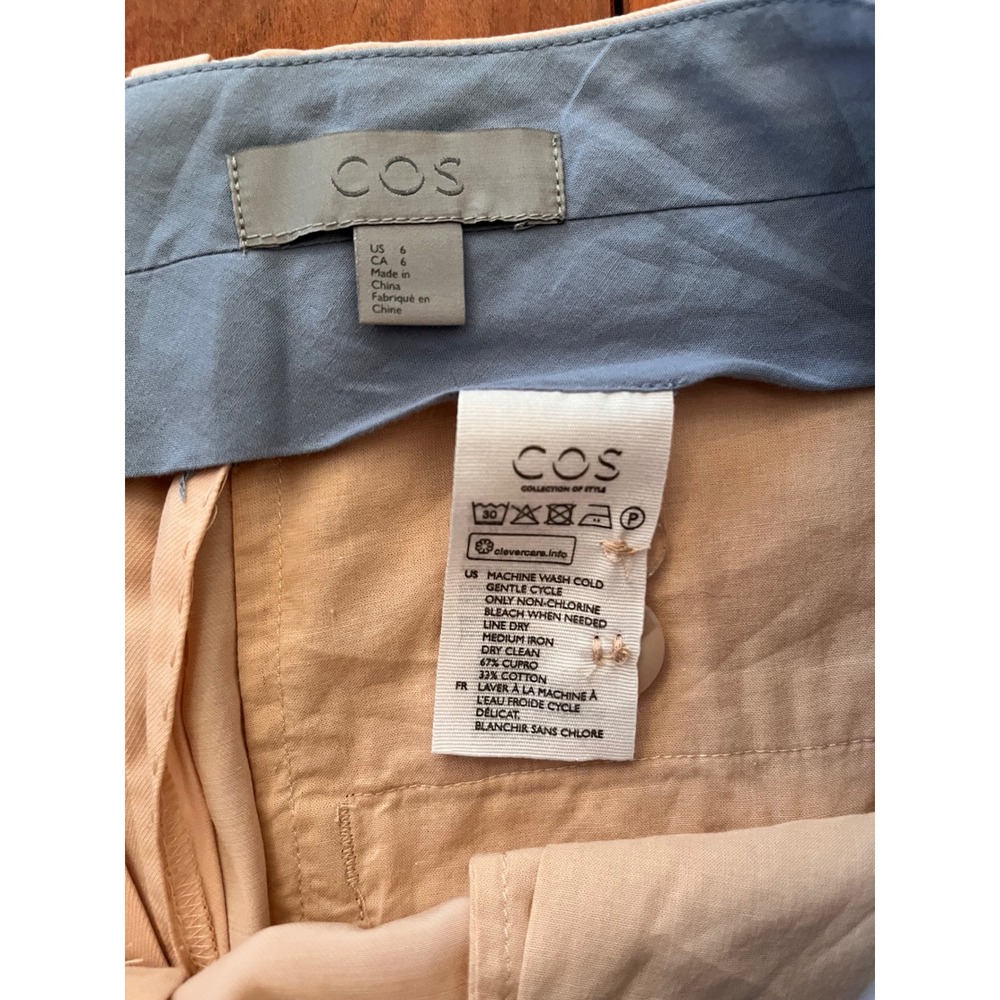 COS Peach Cupro Cotton Pleated Tapered Trousers Cuffed Pants Womens 6 - Picture 4 of 10